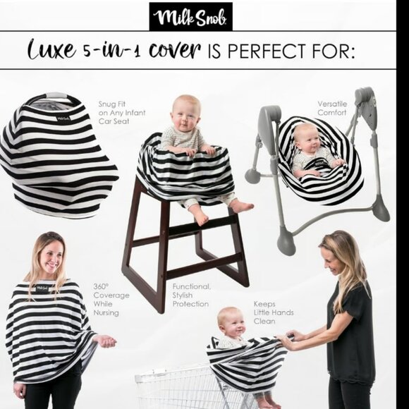 Milk Snob Breastfeeding Cover Gray White Striped Carseat Canopy - Picture 1 of 5